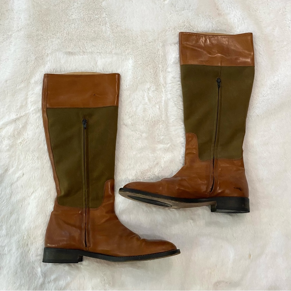 J Crew canvas and leather fall equestrian riding boots 8.5